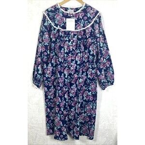 Lanz of Salzburg Flannel Nightgown Blue Floral Print Size Medium NEW